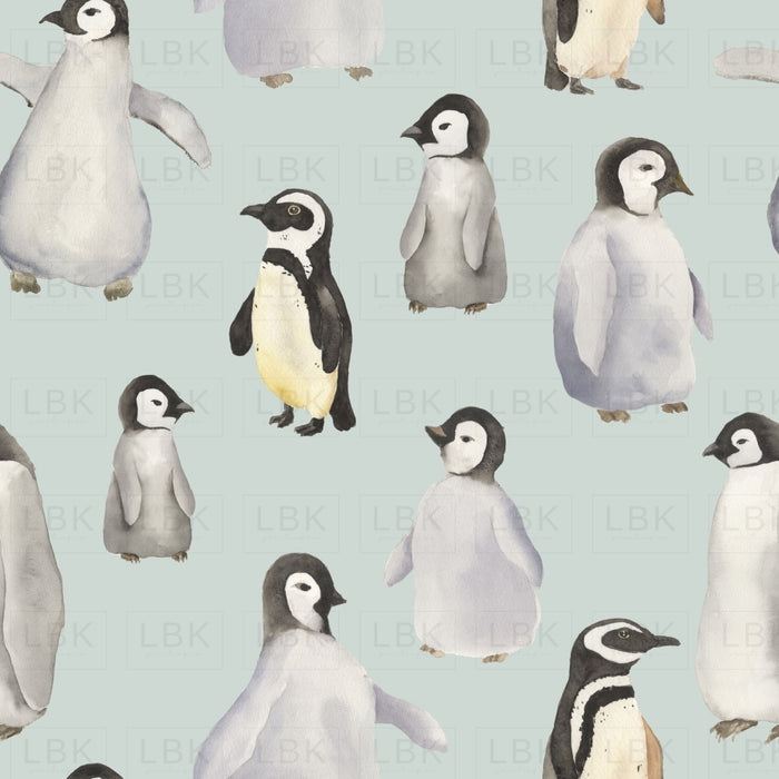 Watercolor Penguins On Sea Mist