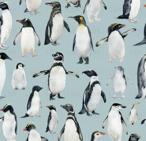 Watercolor Penguins On Submarine Blue