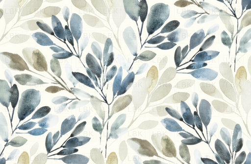 Watercolor Sprigs Muted Tan And Blue On Cream