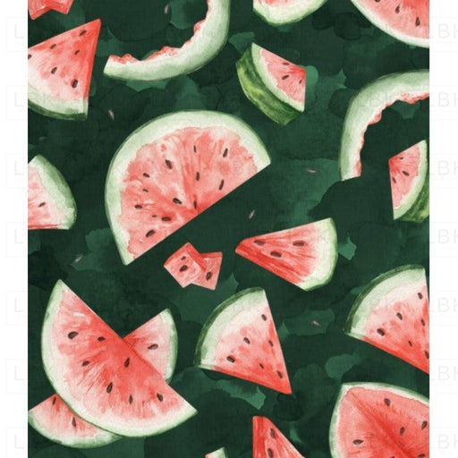 Watermelon Watercolor Bites On Dark Green