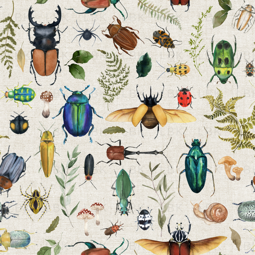 Woodland Forest Bugs And Insects On Oatmeal Texture