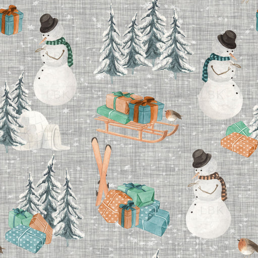 Woodland Winter Snowman On Gray