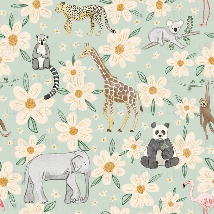 Zoo Animal Floral-Mint