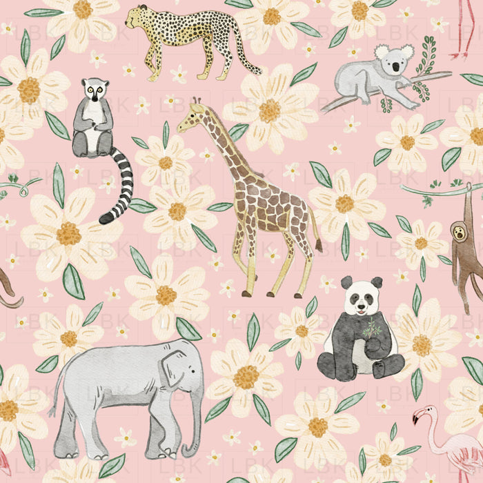 Zoo Animal Floral-Pink