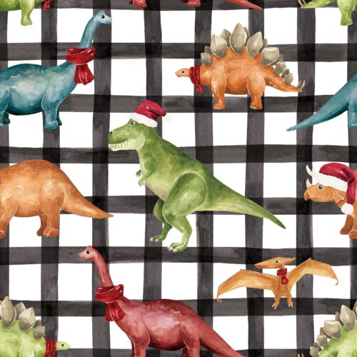 Dinosaur Christmas Multicolor Plaid