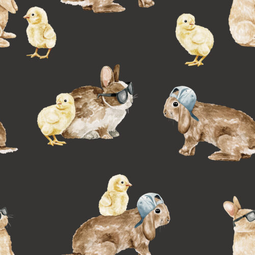 Cool Bunnies and Chicks on Black