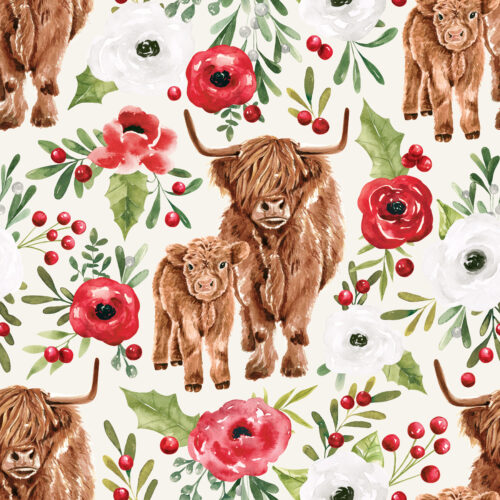 HollyandPine HighlandCowsFloral Cream