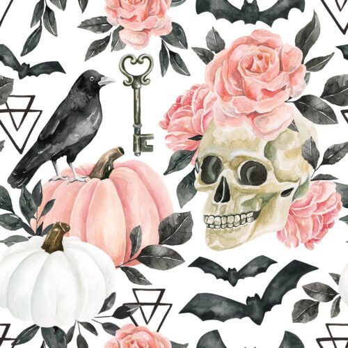 October Moon Halloween Floral White
