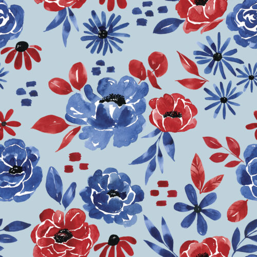 6x6 Patriotic Floral on Blue