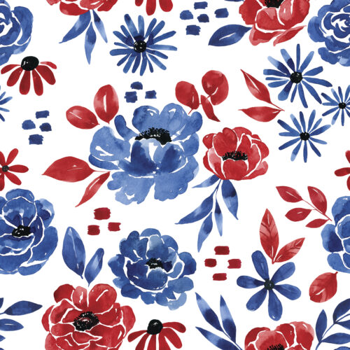 6x6 Patriotic Floral on White
