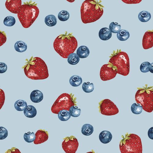 Watercolor Berries on Blue 8x8