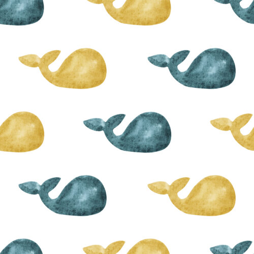 Blue and Yellow Watercolor Whales