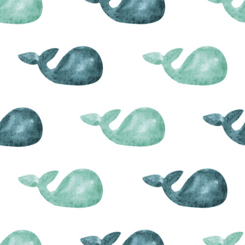 Blue Watercolor Whales