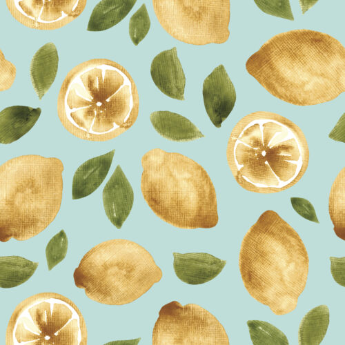 Watercolor Lemons on Blue