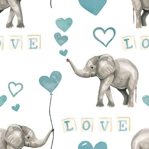Blue Valentines Watercolor Elephant