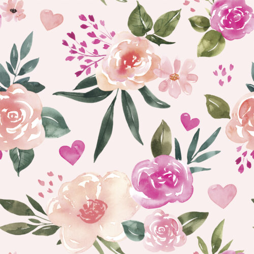 Valentines Watercolor Floral on Light Pink
