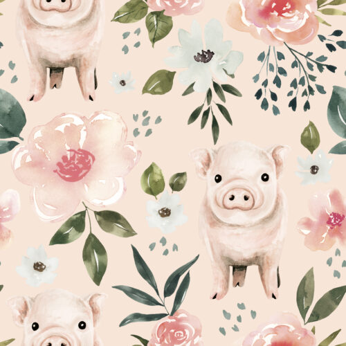 Blush Pink Vintage Spring Pig Floral