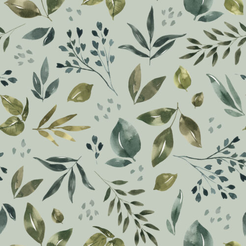 Vintage Spring Watercolor Greenery On Blue