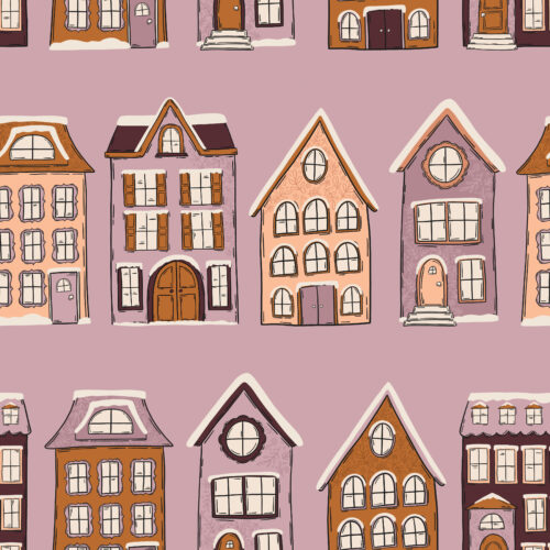 WhimsicalWinter Village Purple