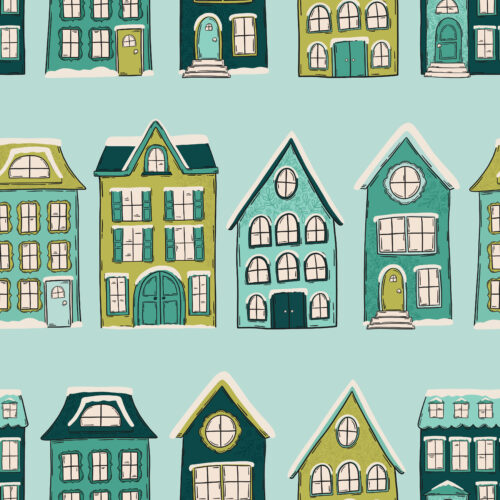 WhimsicalWinter Village Teal
