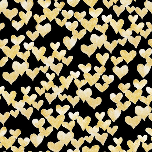 Watercolor Gold Hearts on Black