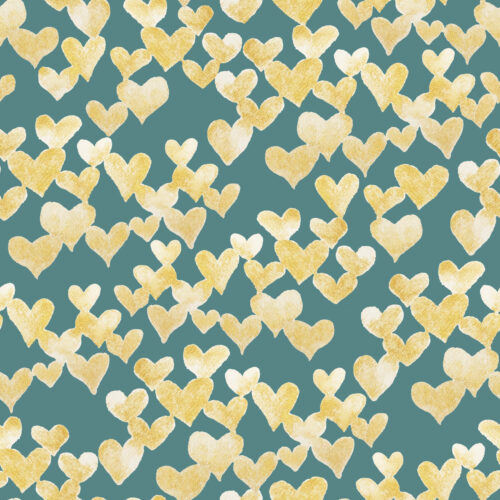 Watercolor Gold Hearts on Teal