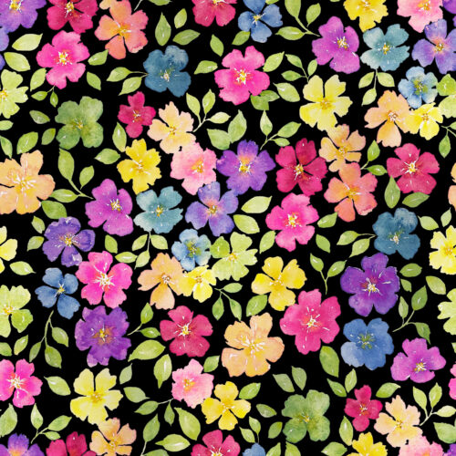 Watercolor Rainbow Floral on Black