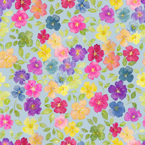 Watercolor Rainbow Floral on Light Blue