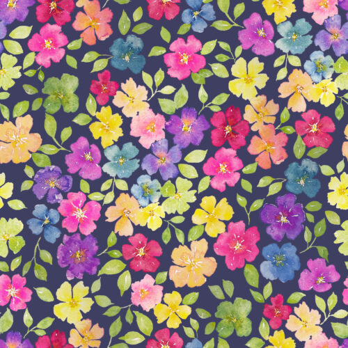 Watercolor Rainbow Floral on Navy