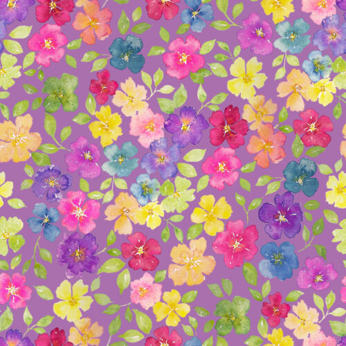 Watercolor Rainbow Floral on Purple