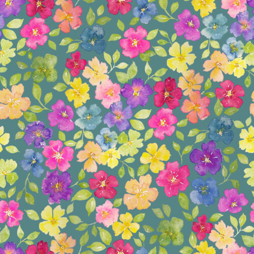 Watercolor Rainbow Floral on Teal