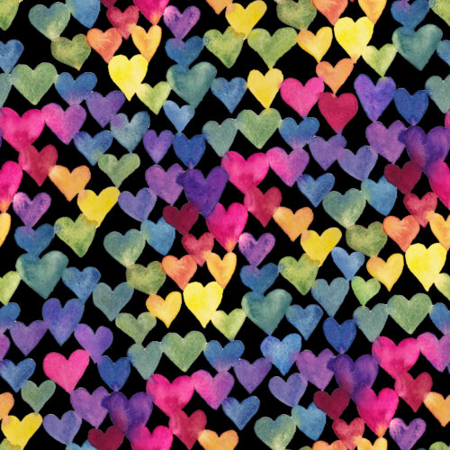 Watercolor Rainbow Hearts on Black