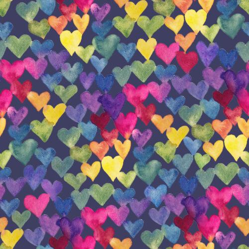Watercolor Rainbow Hearts on Navy