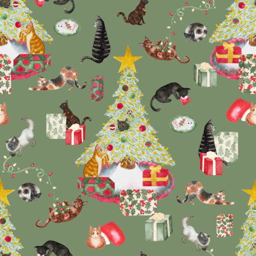 Meowy Christmas Green