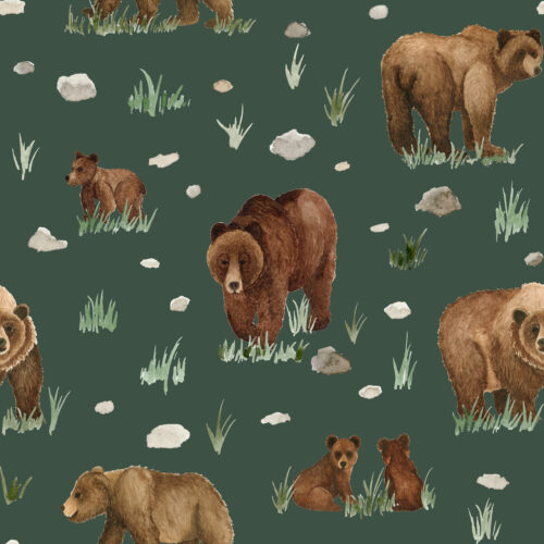 Watercolor Grizzly Bears on Evergreen