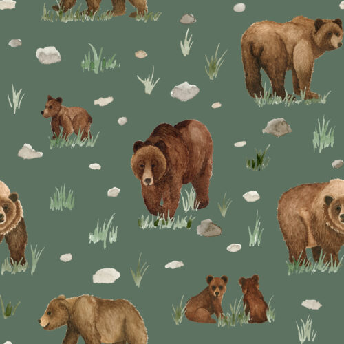 Watercolor Grizzly Bears on Pine