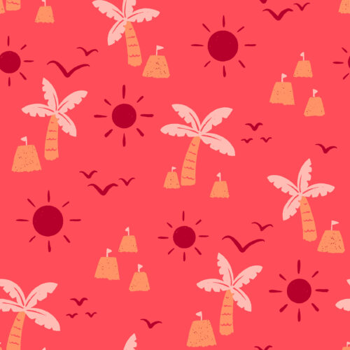 Sandcastle Under the Palm Tree Neon Coral