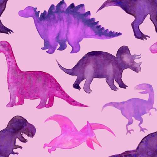 Purple Watercolor Dinosaurs Pink