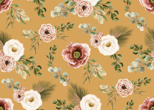 Sara Swanson - Boho Pink Floral On Mustard