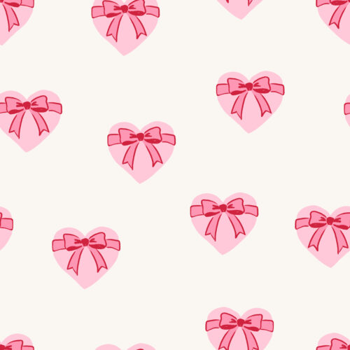 Vivie & Ash - Bow Wrapped Hearts Pink On White
