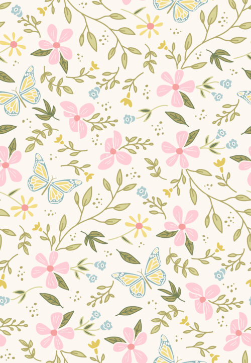 Butterfly Garden Floral Bright cream