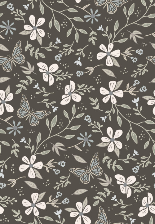 Butterfly Garden Floral Muted soft black
