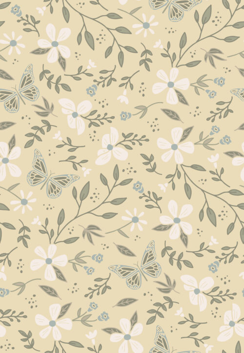 Butterfly Garden Floral Muted soft yellow