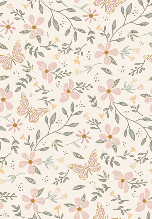 Butterfly Garden Floral Muted cream mauve sage