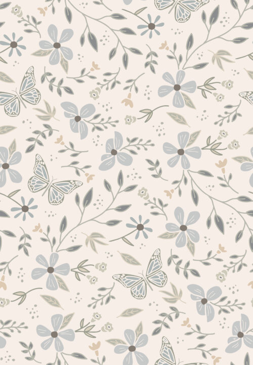 Butterfly Garden Floral Muted soft blue