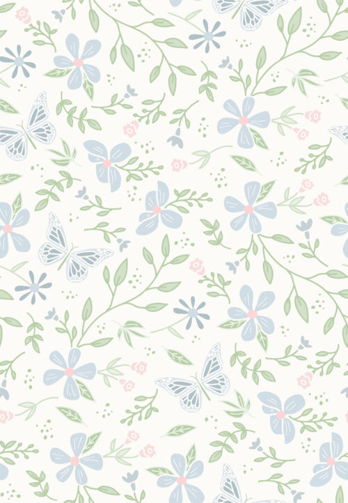 Butterfly Garden Floral Preppy blue