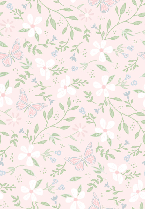 Butterfly Garden Floral Preppy light pink