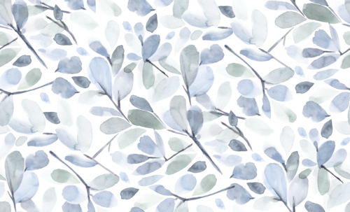 Sara Swanson - Faded Watercolor Leaves Blue Mist