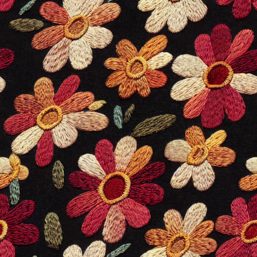 Floral On Black Embroidery