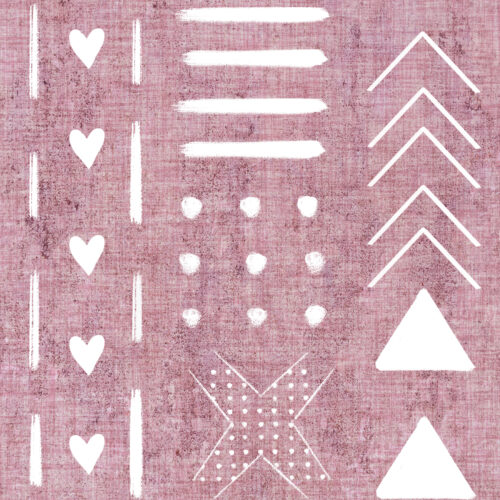 Hip Kid Design - Mud Cloth and Hearts on Dusty Rose Washed Linen